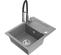 Mexen Enzo évier en granit gris avec mitigeur Aster noir/chrome