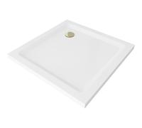 Mexen Flat receveur de douche carré slim 100 x 100 cm, blanc, siphon doré - 40101010G 13193 5907709164222