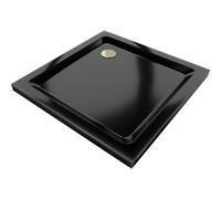 Mexen Flat receveur de douche carré slim 100 x 100 cm, noir, siphon doré- 40701010G 14517 5907709151925