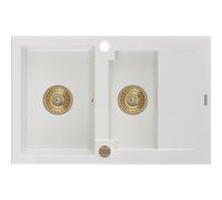 Mexen Gaspar évier en granit 1,5 bac avec drain 737 x 475 mm, blanc, siphon doré - 6507731505-20-G 16167 5905315011763