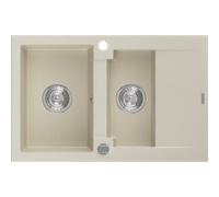 Mexen Gaspar évier en granit 1,5 bac avec égouttoir 737 x 475 mm, beige, siphon chromé - 6507731505-69 3580 5907709194175