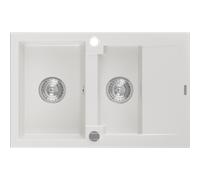 Mexen Gaspar évier en granit 1,5 bac avec égouttoir 737 x 475 mm, blanc, siphon chromé - 6507731505-20 3579 5907709194151