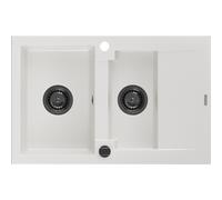 Mexen Gaspar évier en granit 1,5 bac avec égouttoir 737 x 475 mm, blanc, siphon noir - 6507731505-20-B 16319 5905315012951