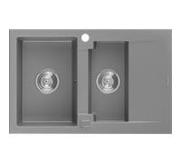Mexen Gaspar évier en granit 1,5 bac avec égouttoir 737 x 475 mm, gris, siphon chromé - 6507731505-71 3581 5907709194182