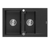 Mexen Gaspar évier en granit 1,5 bac avec égouttoir 737 x 475 mm, noir / métal argenté, siphon chromé - 6507731505-73 3582 5907709194199
