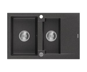 Mexen Gaspar évier en granit 1,5 bac avec égouttoir 737 x 475 mm, noir moucheté, siphon chromé - 6507731505-76 3584 5907709194212
