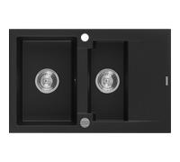 Mexen Gaspar évier en granit 1,5 bac avec égouttoir 737 x 475 mm, noir, siphon chromé - 6507731505-77 3585 5907709194229