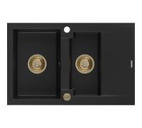 Mexen Gaspar évier en granit 1,5 bac avec égouttoir 737 x 475 mm, noir, siphon doré - 6507731505-77-G 16173 5905315011824
