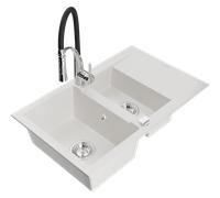 Mexen Gaspar évier en granit 1,5 bac avec égouttoir et mitigeur de cuisine Aster, blanc - 6507-20-73450-07 19059 5905315045041