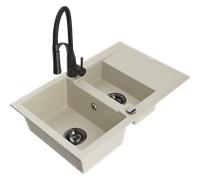 Mexen Gaspar évier en granit 1,5 bac avec égouttoir et robinet de cuisine Aster, beige - 6507-69-73450-70-B 19068 5905315045140