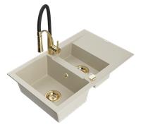Mexen Gaspar évier en granit 1,5 bac avec égouttoir et robinet de cuisine Aster, beige - 6507-69-73450-57-G 19066 5905315045126