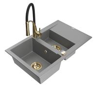 Mexen Gaspar évier en granit 1,5 bac avec égouttoir et robinet de cuisine Aster, gris - 6507-71-73450-57-G 19071 5905315045188