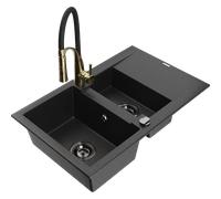 Mexen Gaspar évier en granit 1,5 bac avec égouttoir et robinet de cuisine Aster, noir/argent - 6507-73-73450-57-B 19077 5905315045256