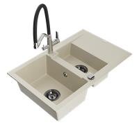 Mexen Gaspar évier en granit 1,5-bac avec égouttoir et robinet de cuisine Duo, beige - 6507-69-671701-07-B 22709 5905315100511