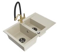 Mexen Gaspar évier en granit 1,5 bac avec égouttoir et robinet de cuisine Duo, beige - 6507-69-671701-57-B 22711 5905315100535