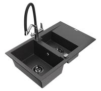 Mexen Gaspar évier en granit 1,5 bac avec égouttoir et robinet de cuisine Duo, noir moucheté - 6507-76-671701-07-B 22729 5905315100719