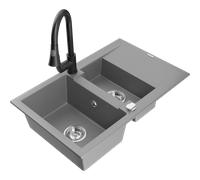 Mexen Gaspar évier en granit 1,5 bac avec égouttoir et robinet de cuisine Elia, gris - 6507-71-670101-70 19692 5905315029157