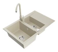 Mexen Gaspar évier en granit 1,5 bac avec égouttoir et robinet de cuisine Telma, beige - 6507-69-670200-69 6225 5907709189874