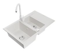 Mexen Gaspar évier en granit 1,5-bac avec égouttoir et robinet de cuisine Telma, blanc - 6507-20-670200-20 6223 5907709189850