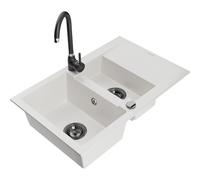Mexen Gaspar évier en granit 1,5 bac avec égouttoir et robinet de cuisine Telma, blanc - 6507-20-670200-70 18085 5905315014740