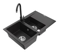 Mexen Gaspar évier en granit 1,5 bac avec égouttoir et robinet de cuisine Telma, noir - 6507-77-670200-70 6236 5907709189980