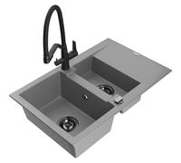 Mexen Gaspar évier en granit 1,5 cuve avec égouttoir et robinet de cuisine Duo, gris - 6507-71-671701-70-B 22717 5905315100597