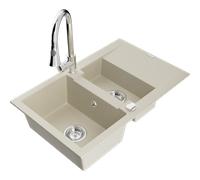 Mexen Gaspar évier en granit 1,5 cuves avec égouttoir et robinet de cuisine Elia, beige - 6507-69-670101-00 19686 5905315029096