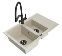 Mexen Gaspar Évier granit 1,5 bac avec égouttoir et robinet de cuisine Duo, beige - 6507-69-671701-70-B 22712 5905315100542