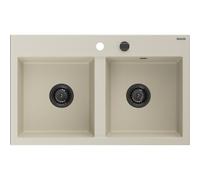 Mexen Hektor évier en granit 2 bacs 800 x 480 mm, beige, siphon noir - 6521802000-69-B 31500 5905315236616