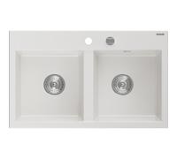 Mexen Hektor évier en granit 2 bacs 800 x 480 mm, blanc, siphon chromé - 6521802000-20 31338 5905315070968