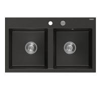 Mexen Hektor évier en granit 2 bacs 800 x 480 mm, noir/doré métallisé, siphon chrome - 6521802000-75 31356 5905315071002