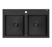 Mexen Hektor évier en granit 2 bacs 800 x 480 mm, noir/métallisé argent, siphon noir - 6521802000-73-B 31506 5905315236630