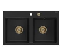 Mexen Hektor évier en granit 2 bacs 800 x 480 mm, noir, siphon doré - 6521802000-77-G 31496 5905315236456