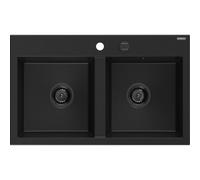 Mexen Hektor évier en granit 2 bacs 800 x 480 mm, noir, siphon noir - 6521802000-77-B 31530 5905315236661