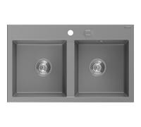 Mexen Hektor évier en granit à 2 bacs 800 x 480 mm, gris, siphon chromé - 6521802000-71 31348 5905315070982