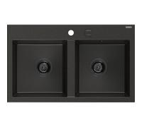 Mexen Hektor évier en granit double cuve 800 x 480 mm, noir/or métallisé, siphon noir - 6521802000-75-B 31507 5905315236647