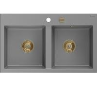 Mexen Hektor évier en granit gris, 2 chambres, 800 x 480 mm, siphon doré