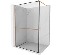 Mexen Kioto+ paroi de douche avec étagère Walk-in 100 x 200 cm, cadre noir, cuivre brossé - 800-100-121-65-70 37327 5905315247612