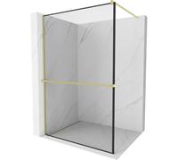 Mexen Kioto+ paroi de douche avec étagère Walk-in 90 x 200 cm, cadre noir, or brossé - 800-090-121-55-70 37072 5905315246479
