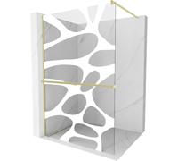 Mexen Kioto+ paroi de douche avec étagère Walk-in 90 x 200 cm, vague blanche, or brossé - 800-090-121-55-97 37104 5905315246516