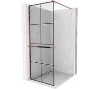 Mexen Kioto+ paroi de douche avec étagère Walk-in 90 x 200 cm, grille noire, or rose - 800-090-121-60-77 13985 5907709178052