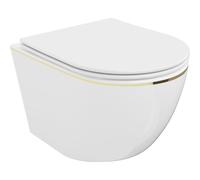Mexen Lena chaise WC sans bride avec abattant à descente progressive slim, duroplast, blanc/ligne dorée - 30224005 16085 5907709154469