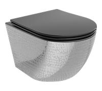 Mexen Lena cuvette WC Rimless avec abattant à descente ralentie slim, duroplast, noir mat/motif écaille argent - 30224072 16082 5907709154513