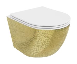 Mexen Lena cuvette WC Rimless avec abattant slim à descente progressive, duroplast, blanc/or motif écailles - 30224008 16081 5907709154490