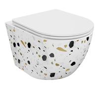 Mexen Lena cuvette WC sans bride avec abattant slim à descente progressive, duroplast, pierre blanche terrazzo - 30224096 35115 5905315067067