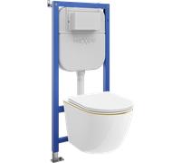 Mexen Lena Ensemble WC encastré stela Tex E avec cuvette WC et abattant à descente progressive, blanc/or - 610930224005 101131 5907931044835