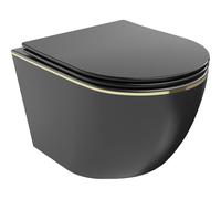 Mexen Lena wc suspendu Rimless avec abattant slim à descente progressive, duroplast, noir mat/ligne dorée - 30224075 16086 5907709154544