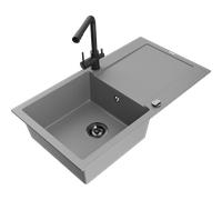 Mexen Leo évier de cuisine en granit 1 bac avec égouttoir et robinet Duero, gris - 6501-71-671600-70-B 16596 5905315022110