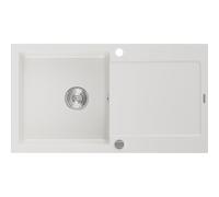 Mexen Leo évier en granit 1 bac avec égouttoir 900 x 500 mm, blanc, siphon chromé - 6501901010-20 3529 5907709193673