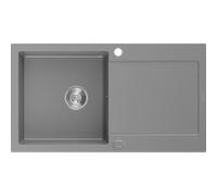 Mexen Leo évier en granit 1 bac avec égouttoir 900 x 500 mm, gris, siphon chrome - 6501901010-71 3536 5907709193703
